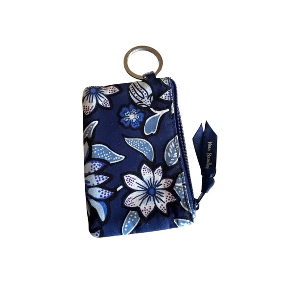 Vera Bradley Floral ID Case With Zip Closure & Key Ring Blue - Picture 2 of 4